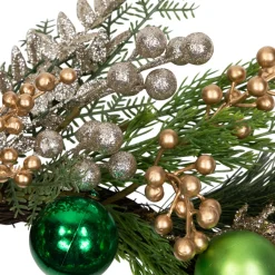 Best Ornaments and Berries Glittered Artificial Christmas Wreath - 24