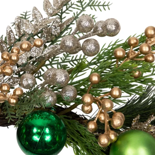 Best Ornaments and Berries Glittered Artificial Christmas Wreath - 24" - Unlit Unlit