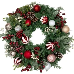 Ornaments and Pinecones Artificial Pine Christmas Wreath - Unlit - 28" Pre Decorated