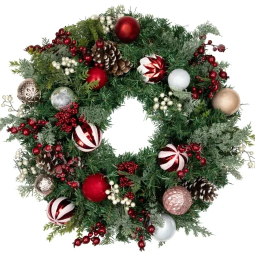 Ornaments and Pinecones Artificial Pine Christmas Wreath - Unlit - 28" Pre Decorated