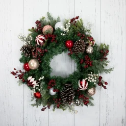 Ornaments and Pinecones Artificial Pine Christmas Wreath - Unlit - 28" Pre Decorated