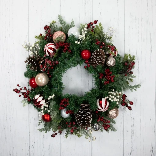 Ornaments and Pinecones Artificial Pine Christmas Wreath - Unlit - 28" Pre Decorated