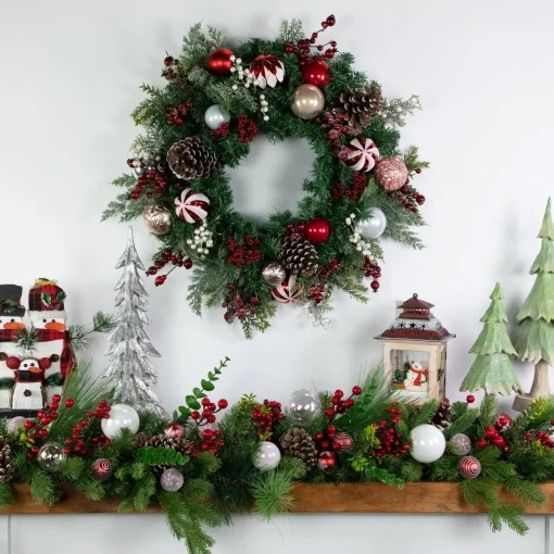 Ornaments and Pinecones Artificial Pine Christmas Wreath - Unlit - 28" Pre Decorated