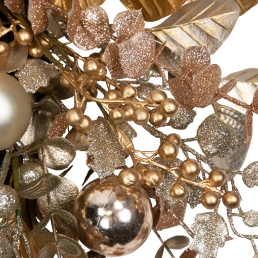 Hot Ornaments, Holly and Berries Artificial Christmas Wreath - 30" - Gold and Copper Tone Unlit