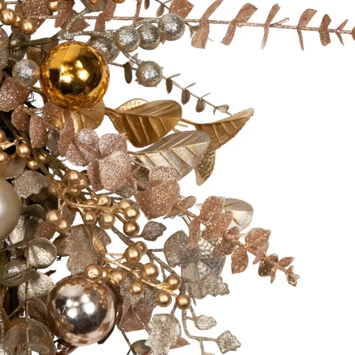 Hot Ornaments, Holly and Berries Artificial Christmas Wreath - 30" - Gold and Copper Tone Unlit
