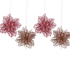 Pack of 4 Glittered Pink Poinsettia Christmas Ornaments 6" Garden & Floral