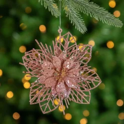 Pack of 4 Glittered Pink Poinsettia Christmas Ornaments 6" Garden & Floral