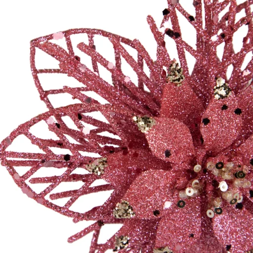 Pack of 4 Glittered Pink Poinsettia Christmas Ornaments 6" Garden & Floral