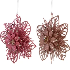 Pack of 4 Glittered Pink Poinsettia Christmas Ornaments 6