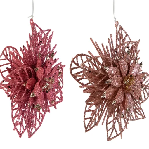 Pack of 4 Glittered Pink Poinsettia Christmas Ornaments 6" Garden & Floral