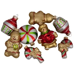 Online Pack of 8 Gold and Red Gingerbread Men with Sweet Treats Christmas Ornaments 3