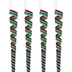 Outlet Pack of 4 Red, White and Green Candy Curls Christmas Ornaments 7" Food & Beverage