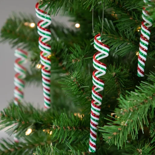 Outlet Pack of 4 Red, White and Green Candy Curls Christmas Ornaments 7" Food & Beverage