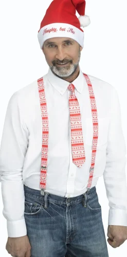 Clearance 3pc Red and White Reindeer Holly Day Christmas Suspender Kit - One Size Fits Most Costumes