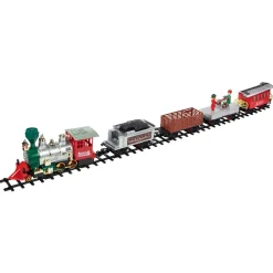 35pc Silver and Red Battery Operated Lighted and Animated Classic Train Set with Sound Trains