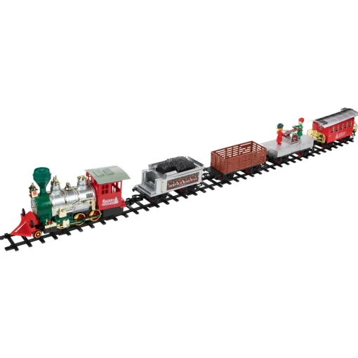 35pc Silver and Red Battery Operated Lighted and Animated Classic Train Set with Sound Trains