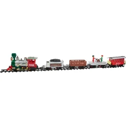 35pc Silver and Red Battery Operated Lighted and Animated Classic Train Set with Sound Trains