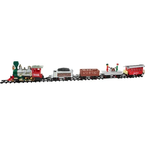 35pc Silver and Red Battery Operated Lighted and Animated Classic Train Set with Sound Trains