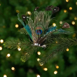 Hot Peacock Ocelli Feather Clip-On Christmas Ornament -6" Animals