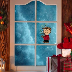Outlet Peanuts Charlie Brown with Iconic Tree Double Sided Christmas Window Cling Decoration Window