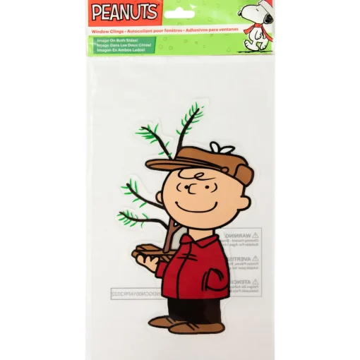 Outlet Peanuts Charlie Brown with Iconic Tree Double Sided Christmas Window Cling Decoration Window