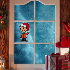 Outlet Peanuts Linus in Santa Hat Christmas Window Cling Decoration Window