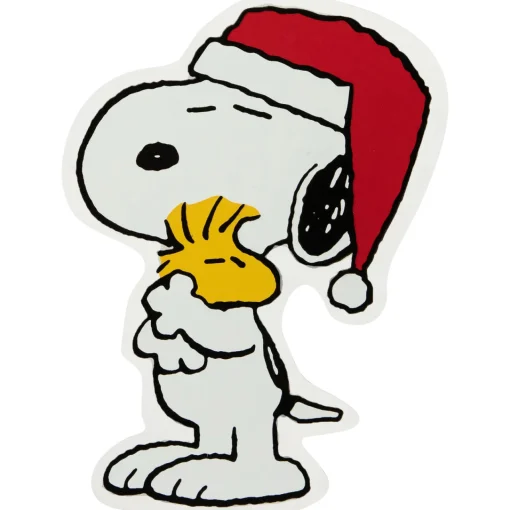 Peanuts Snoopy Hugs Woodstock Double Sided Christmas Window Cling Decoration - 7" Window