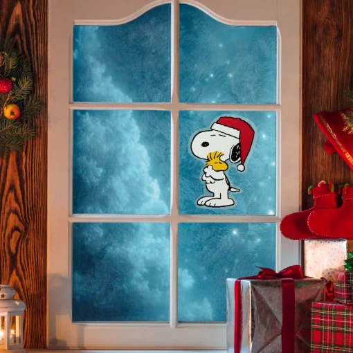 Peanuts Snoopy Hugs Woodstock Double Sided Christmas Window Cling Decoration - 7" Window