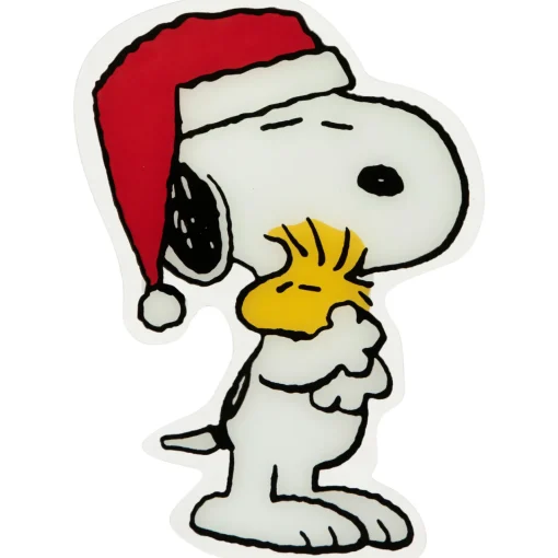 Peanuts Snoopy Hugs Woodstock Double Sided Christmas Window Cling Decoration - 7" Window