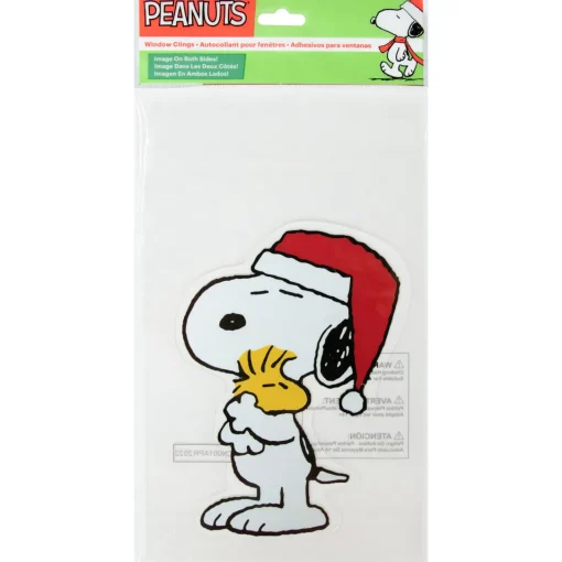 Peanuts Snoopy Hugs Woodstock Double Sided Christmas Window Cling Decoration - 7" Window