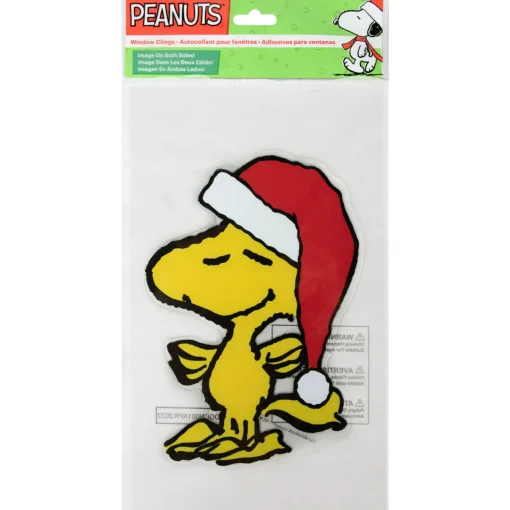 Sale Peanuts Woodstock in Santa Hat Christmas Window Cling Decoration - 7" Window