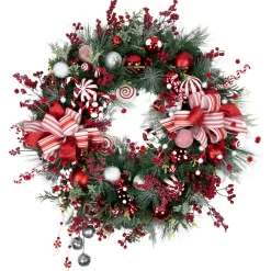 Clearance Peppermint Candy Artificial Pine Christmas Wreath - 42" - Unlit Pre Decorated