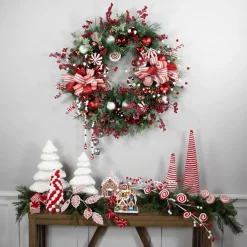 Clearance Peppermint Candy Artificial Pine Christmas Wreath - 42" - Unlit Pre Decorated