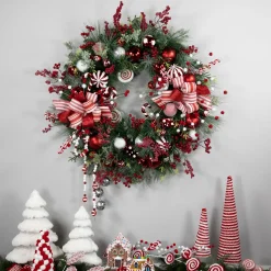 Clearance Peppermint Candy Artificial Pine Christmas Wreath - 42