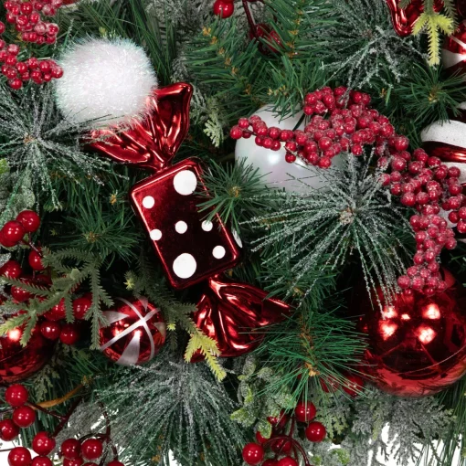 Clearance Peppermint Candy Artificial Pine Christmas Wreath - 42" - Unlit Pre Decorated