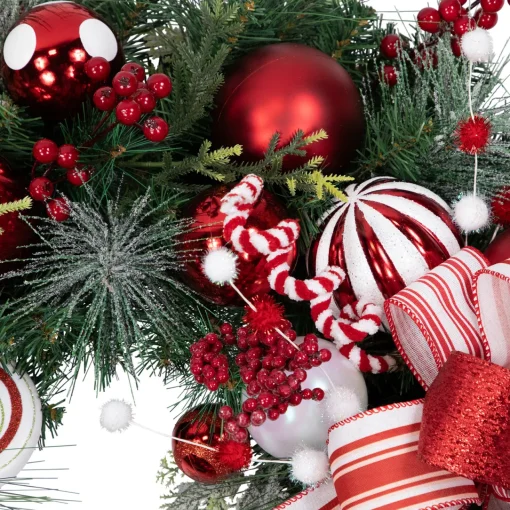Clearance Peppermint Candy Artificial Pine Christmas Wreath - 42" - Unlit Pre Decorated