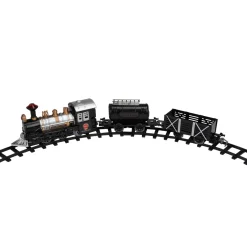 Clearance 9-Piece Battery Operated Black and Silver Lighted & Animated Classic Train Set with Sound Trains