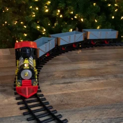 Best 20-Piece Battery Operated Red and Gold Animated Classic Christmas Train Set with Sound Trains
