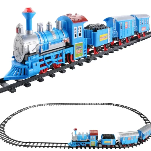 Best 14-Piece Blue Lighted and Animated Classic Cartoon Train Set with Sound Trains