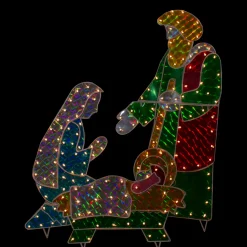 3-Piece Lighted Holographic Christmas Nativity Set Outdoor Decoration - Clear Lights Nativity