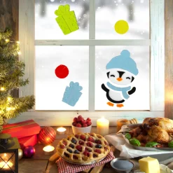 Outlet 11-Piece Penguin and Presents Gel Christmas Window Clings Window