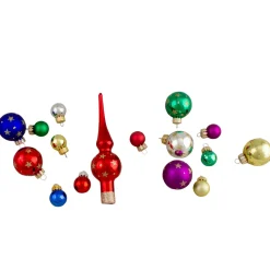 Best 16-Piece Set of Assorted Multi-Color Glass Ball Christmas Ornaments with Tree Topper Glass|Ball Ornaments