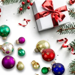 Best 16-Piece Set of Assorted Multi-Color Glass Ball Christmas Ornaments with Tree Topper Glass|Ball Ornaments