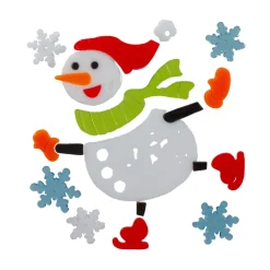 Outlet 6-Piece Skating Snowman and Snowflakes Gel Christmas Window Clings Window