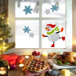 Outlet 6-Piece Skating Snowman and Snowflakes Gel Christmas Window Clings Window