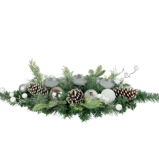 Best Pine and Berries Triple Candle Holder with Iridescent Christmas Ornaments - 32" Candle Holders