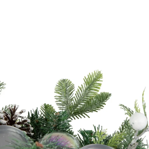 Best Pine and Berries Triple Candle Holder with Iridescent Christmas Ornaments - 32" Candle Holders
