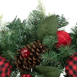 Online Pine Artificial Christmas Wreath with Bows and Plaid Ornaments - 24