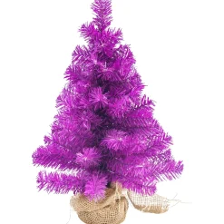 New Pine Christmas Tree in Natural Jute Base - 18" - Boysenberry Purple - Unlit Colorful