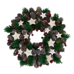 Clearance Pine Cone and Berries with Stars Artificial Christmas Wreath, 10-Inch, Unlit Unlit